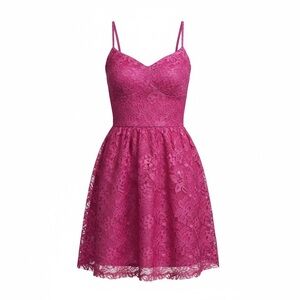 Fifteen Roses Begonia Pink Floral Lace Dress Lace-Up Back 10